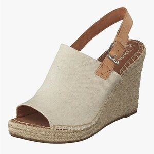 NIB TOMS Monica Slingback Espadrille Wedge. Natural Oxford/Leather. Size 7.5